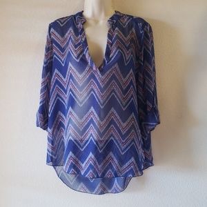 Wishful Park  Women's Sheer Chevron Print Blouse